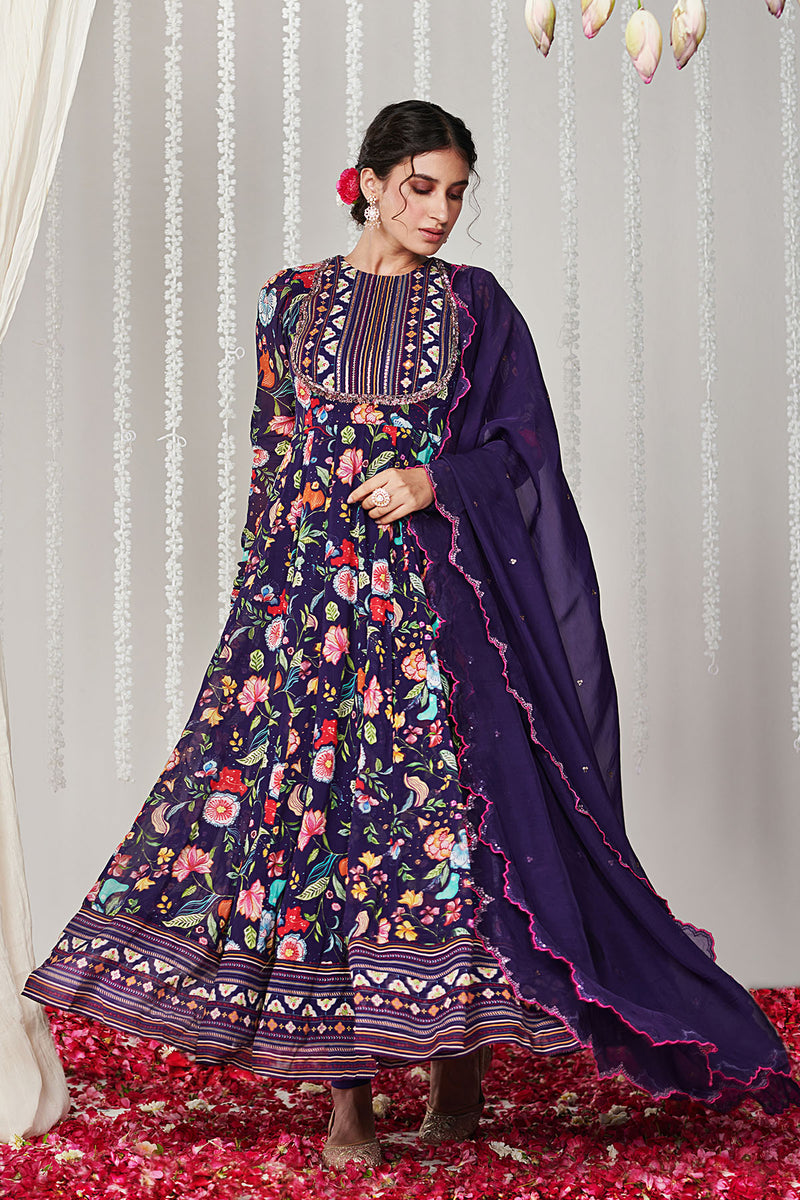 Bagicha purple Anarkali set of 3