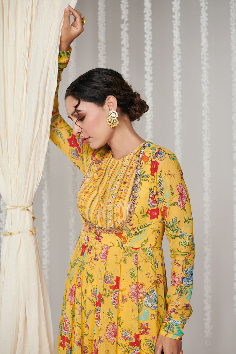 Bagicha yellow Anarkali set of 3
