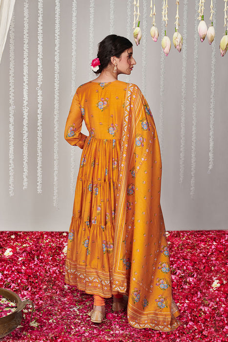 Bagicha orange Angrakha  Anarkali set of 3