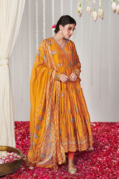 Bagicha orange Angrakha  Anarkali set of 3