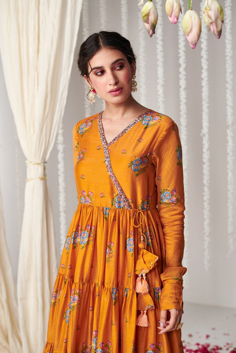 Bagicha orange Angrakha  Anarkali set of 3