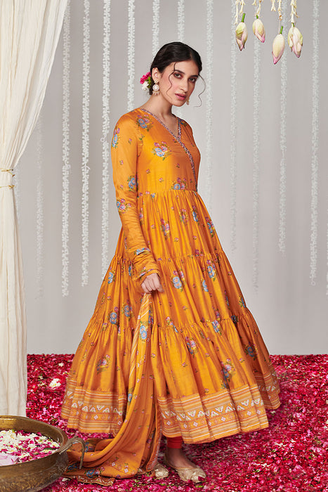 Bagicha orange Angrakha  Anarkali set of 3