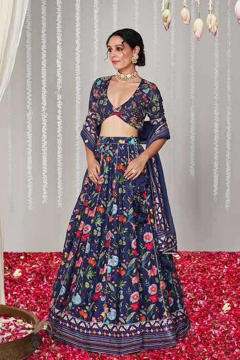 Bagicha deep blue lehenga set of 3