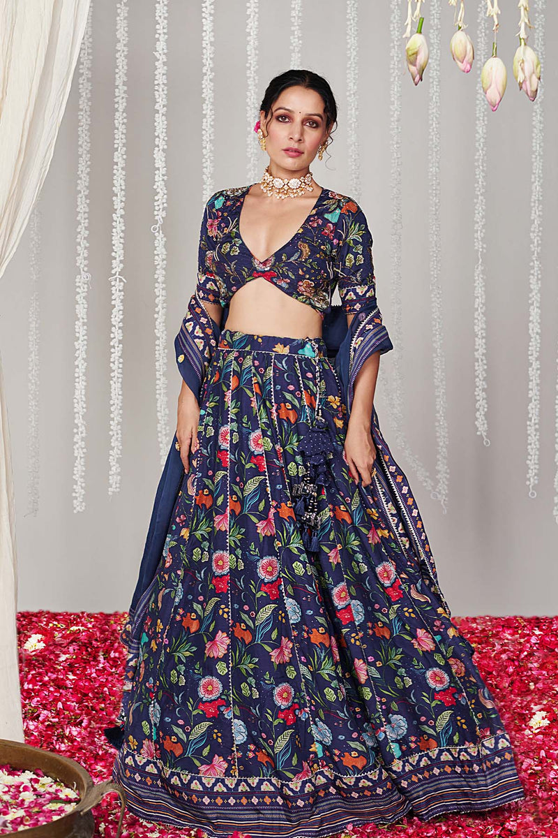 Bagicha deep blue lehenga set of 3