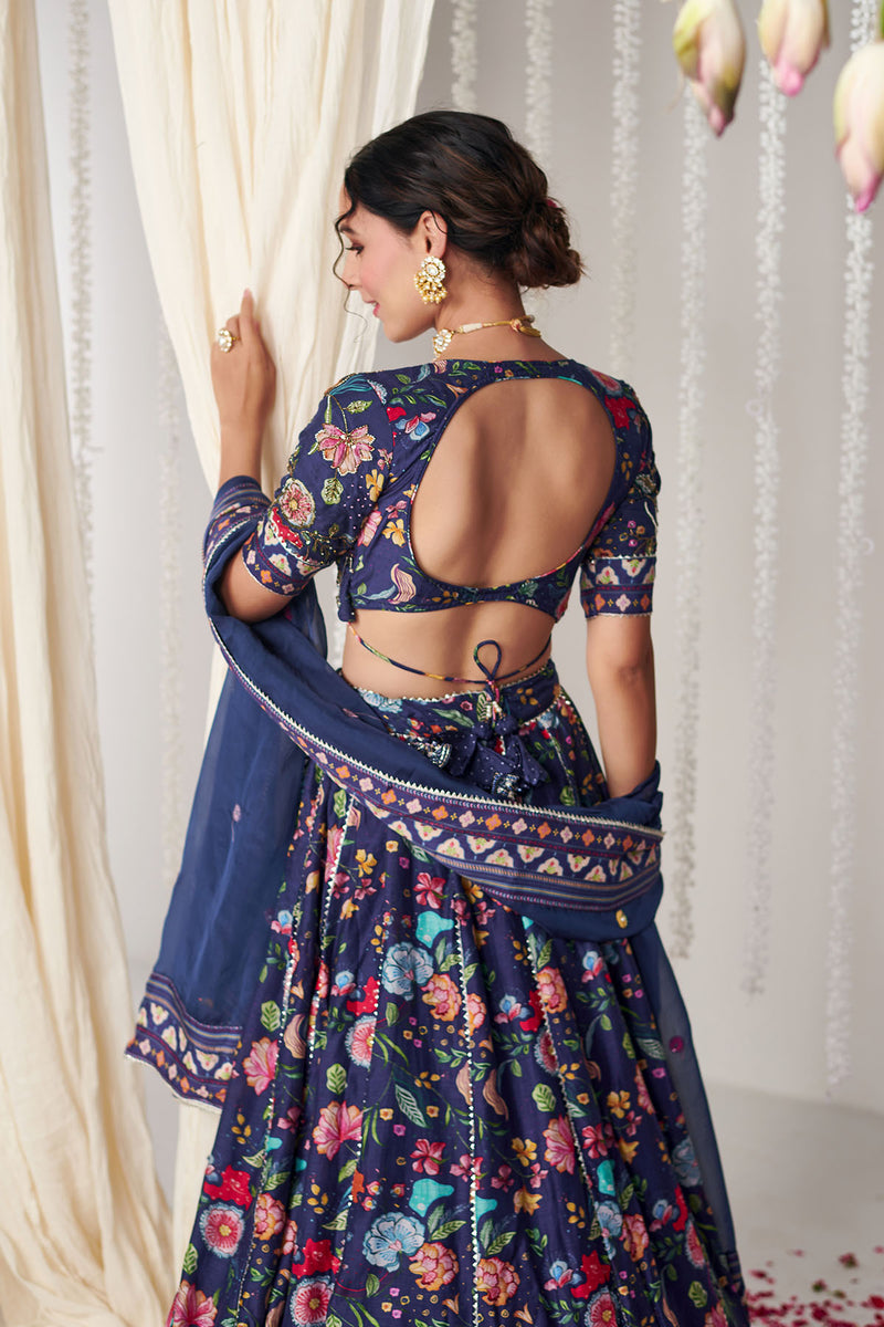 Bagicha deep blue lehenga set of 3