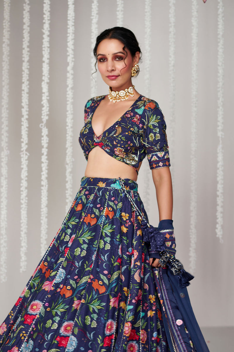 Bagicha deep blue lehenga set of 3