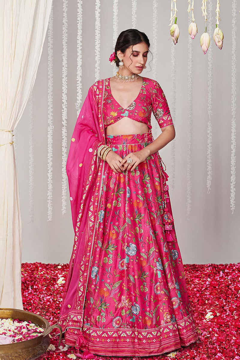 Bagicha hot pink lehenga set of 3