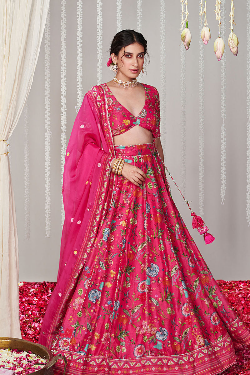 Bagicha hot pink lehenga set of 3