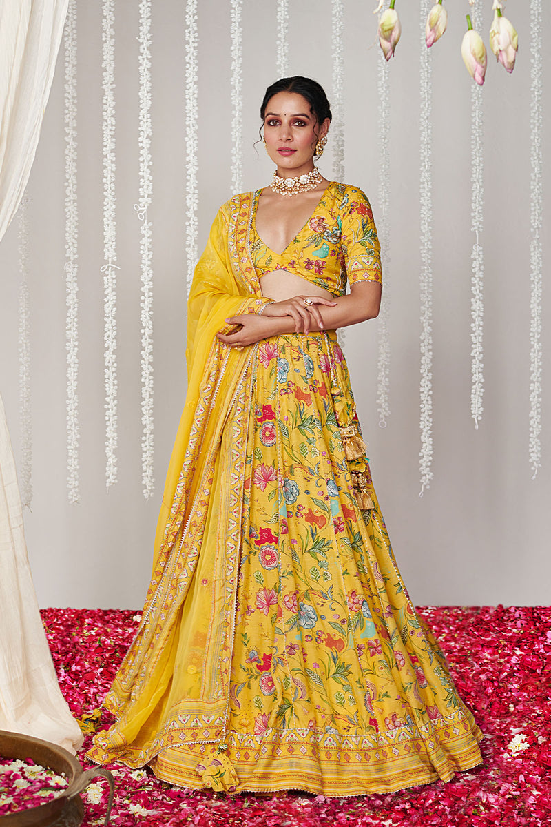 Bagicha yellow lehenga set of 3