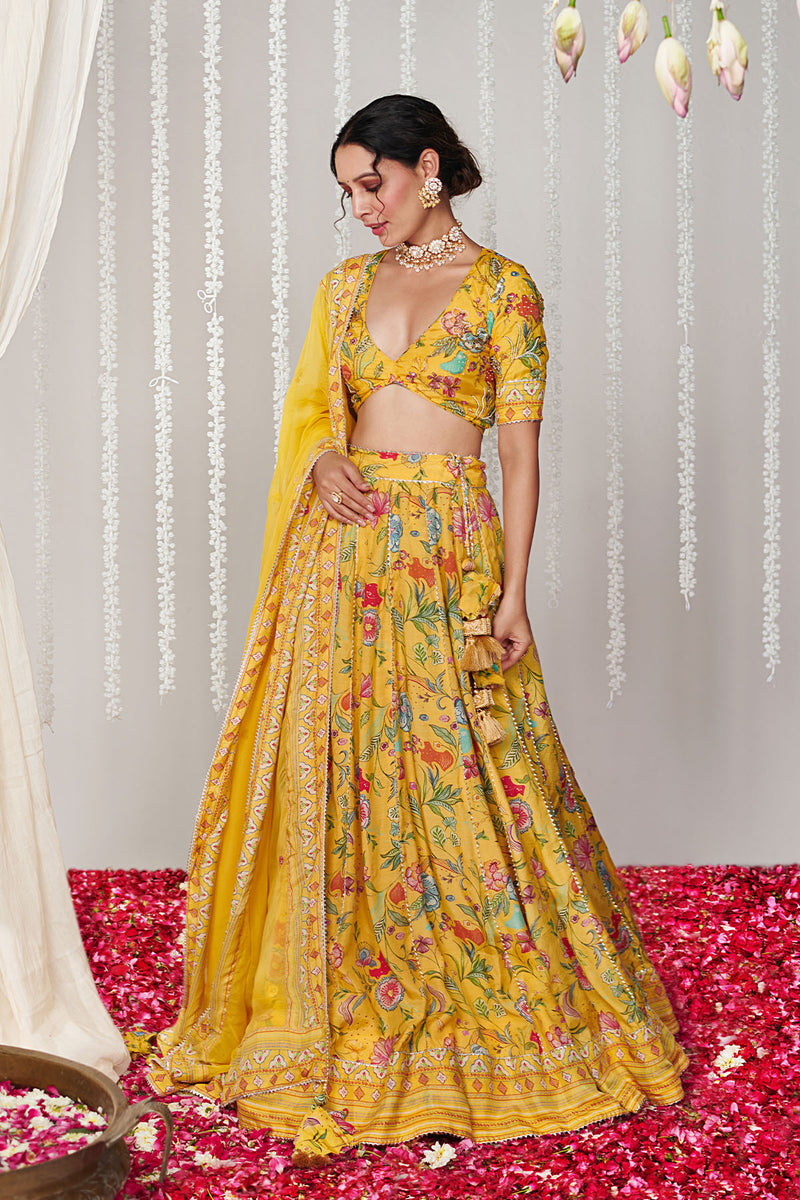 Bagicha yellow lehenga set of 3