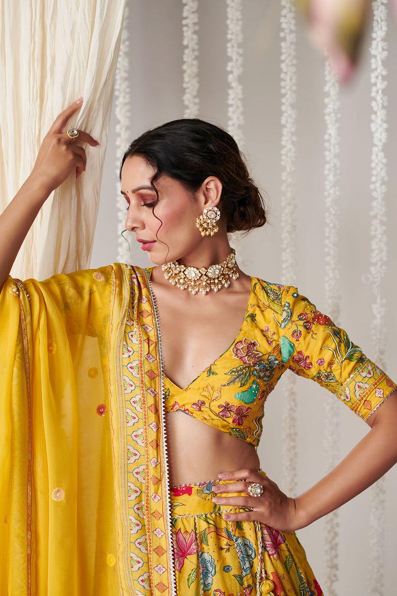 Bagicha yellow lehenga set of 3