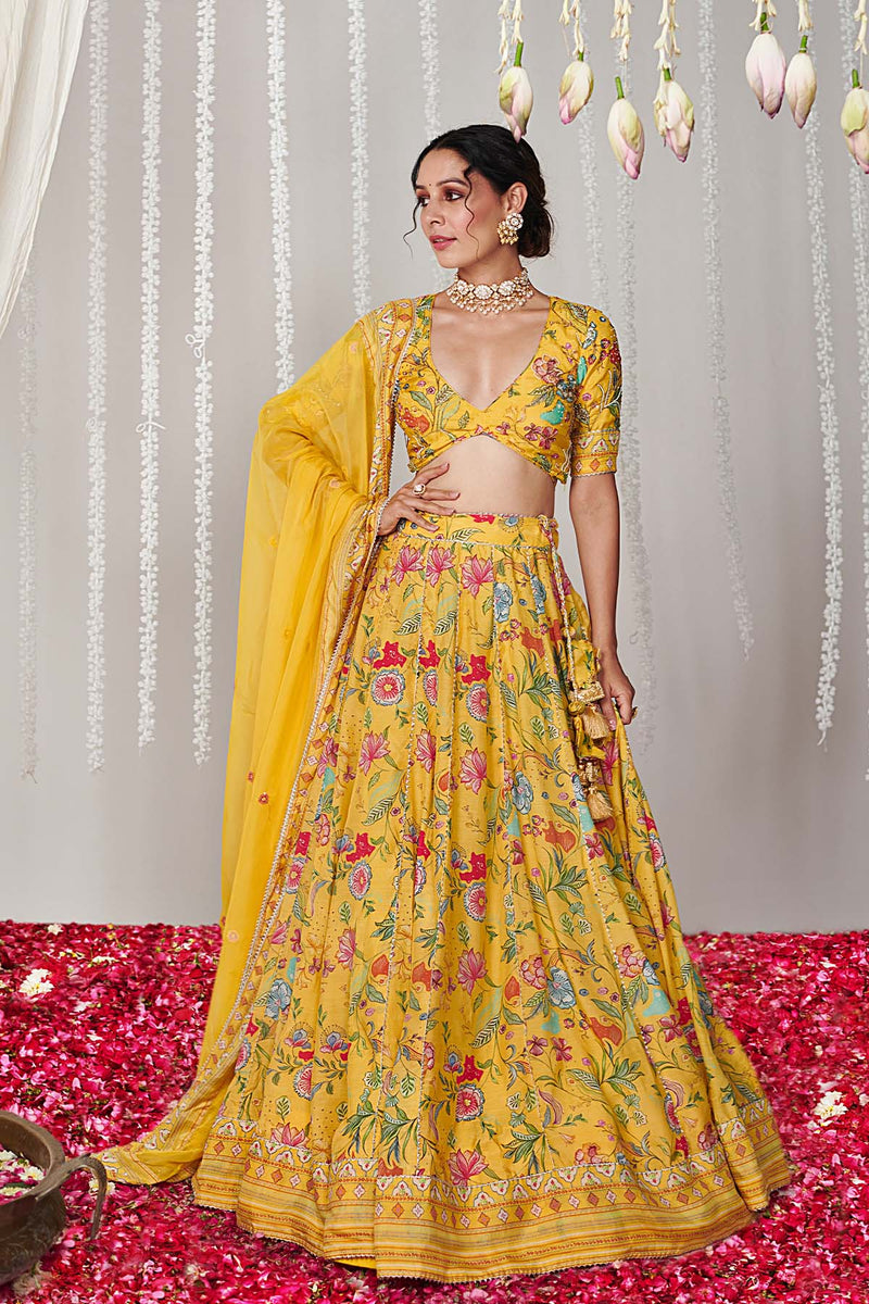 Bagicha yellow lehenga set of 3