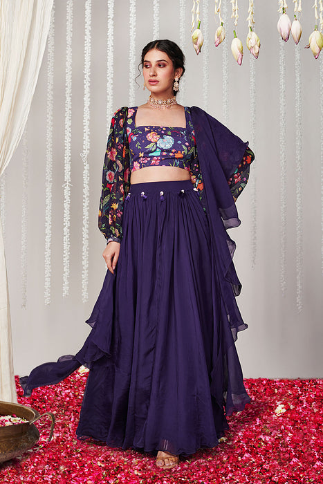 Bagicha purple solid  lehenga set of 3