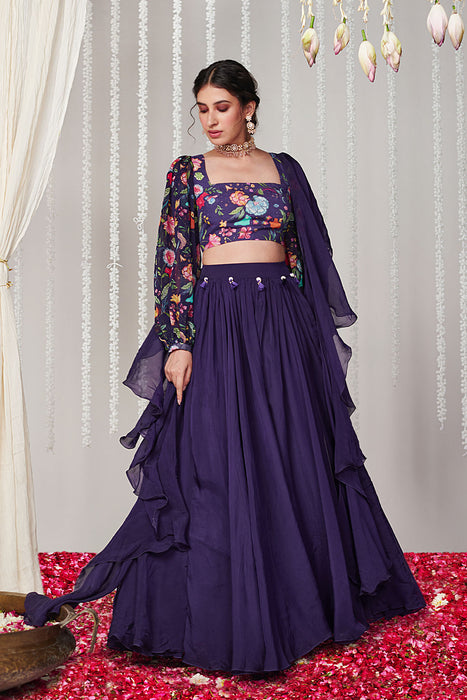 Bagicha purple solid  lehenga set of 3