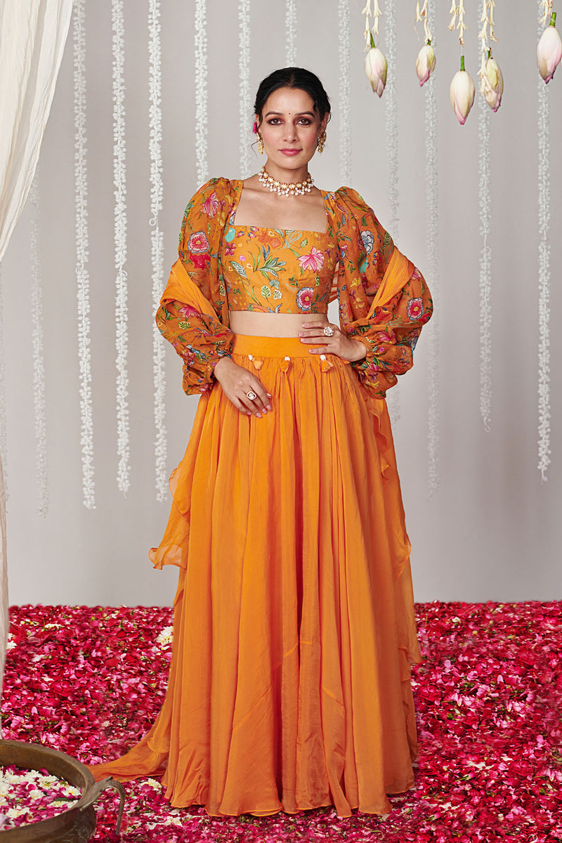 Bagicha orange solid lehenga  set of 3