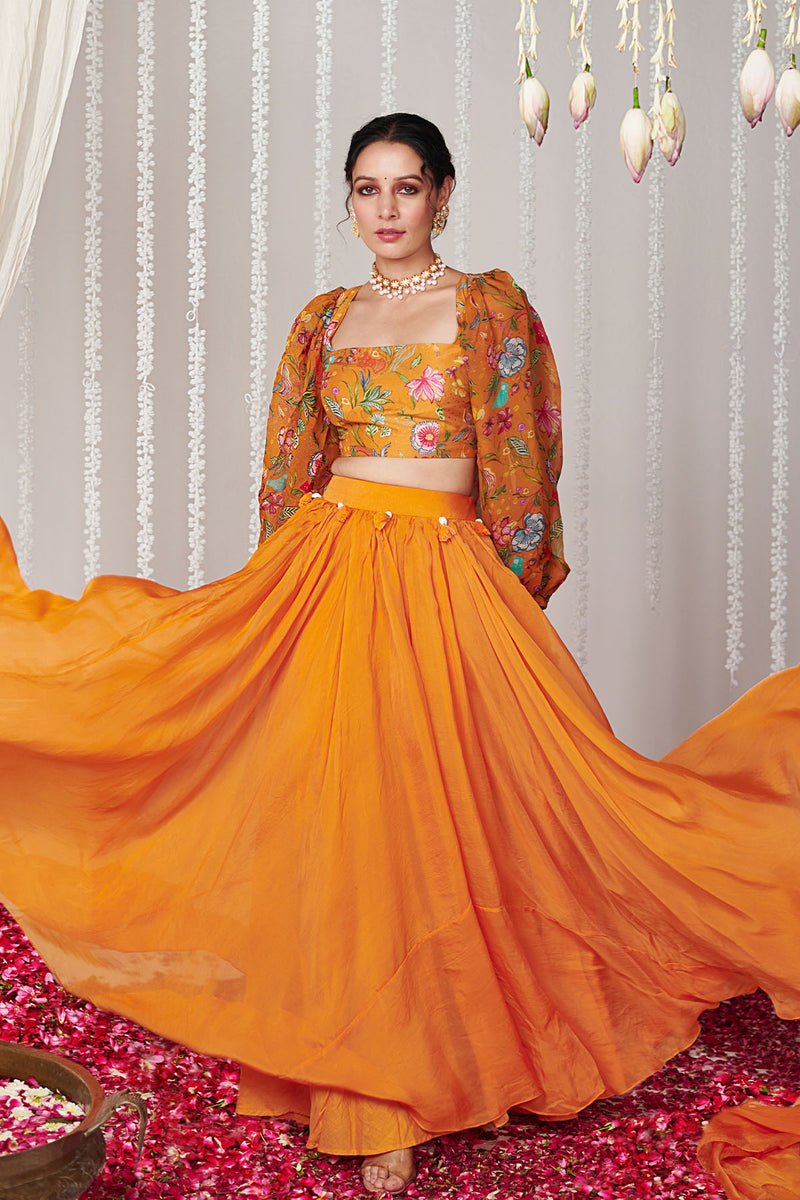 Bagicha orange solid lehenga  set of 3