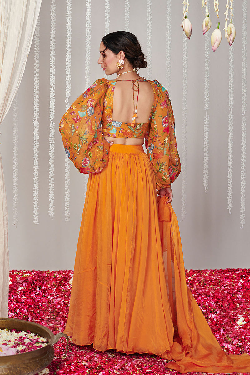 Bagicha orange solid lehenga  set of 3