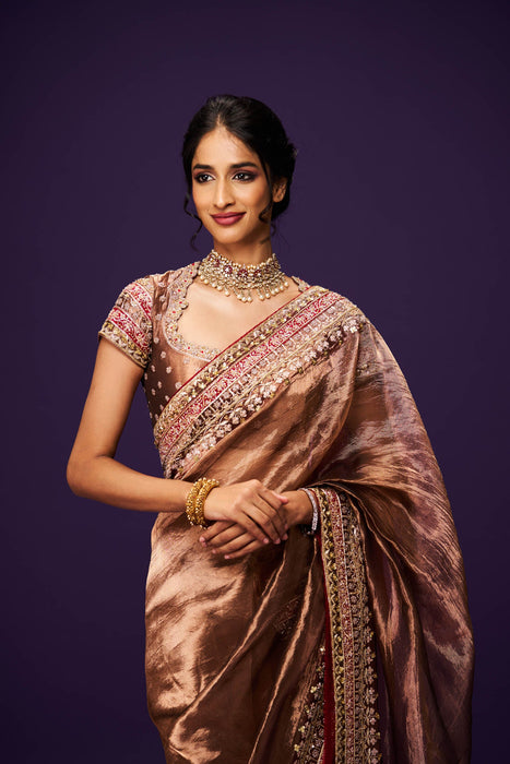 Sadana Copper Tissue Embroidery Only Saree