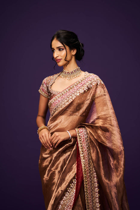 Sadana Copper Tissue Embroidery Only Saree