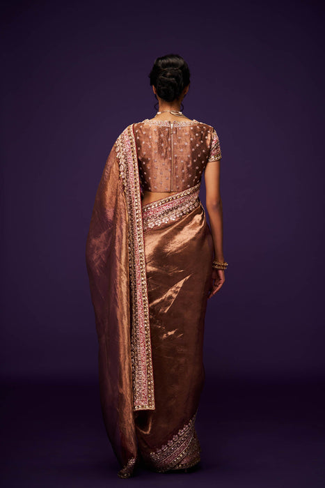 Sadana Copper Tissue Embroidery Only Saree