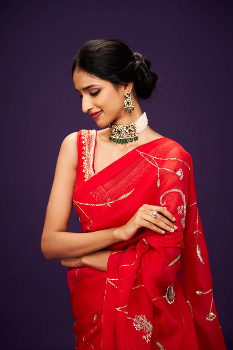 Mandara Organza Embroidery Saree and Blouse Set