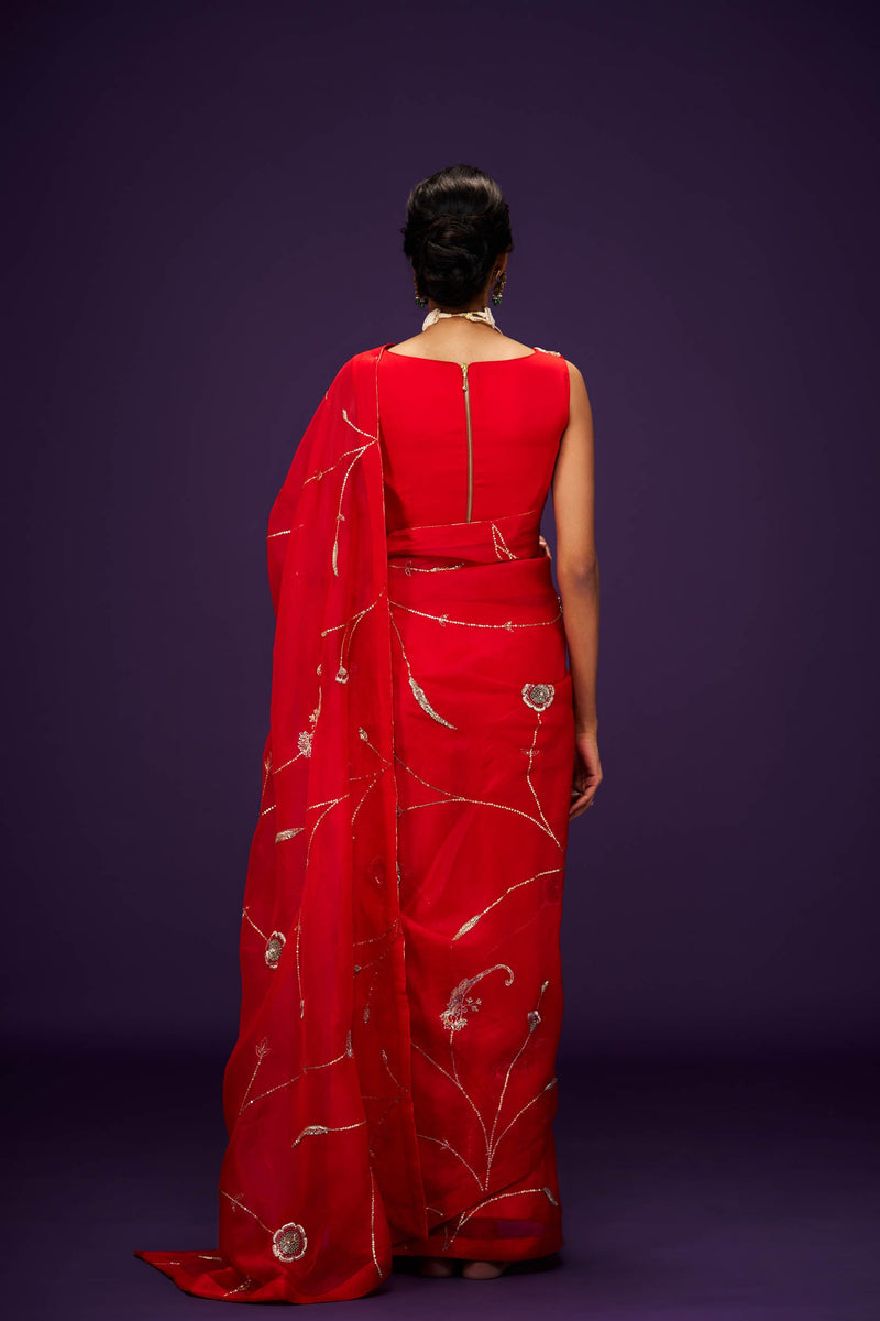 Mandara Organza Embroidery Saree and Blouse Set