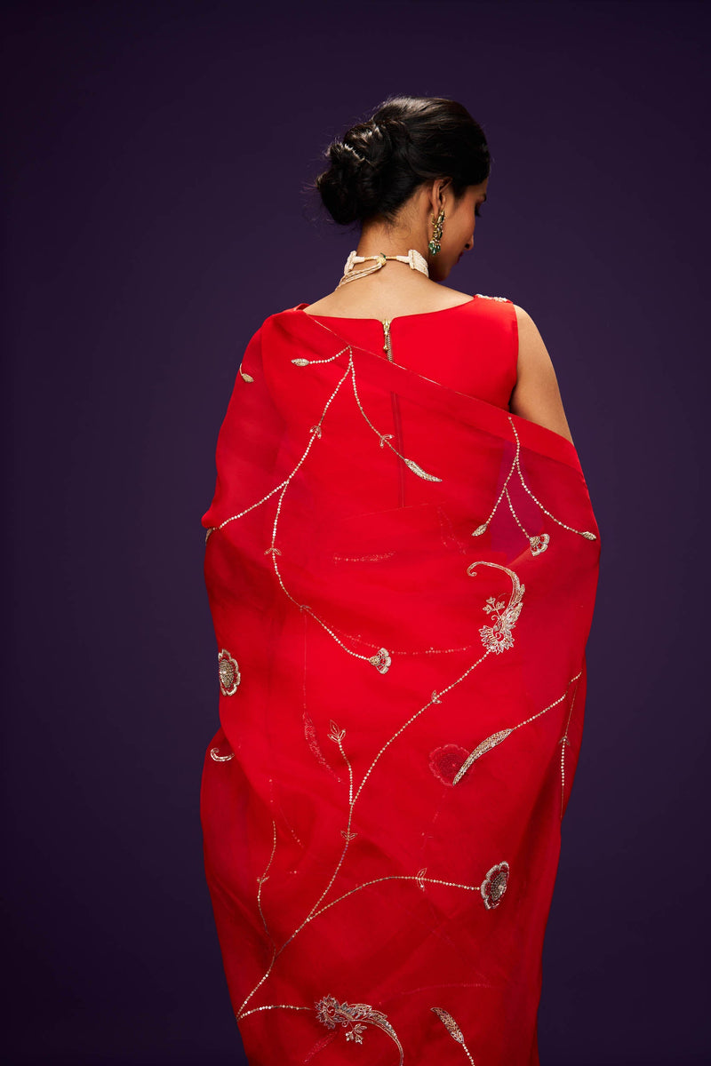 Mandara Organza Embroidery Saree and Blouse Set