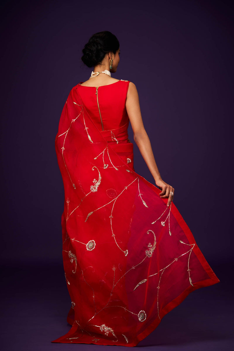 Mandara Organza Embroidery Saree and Blouse Set