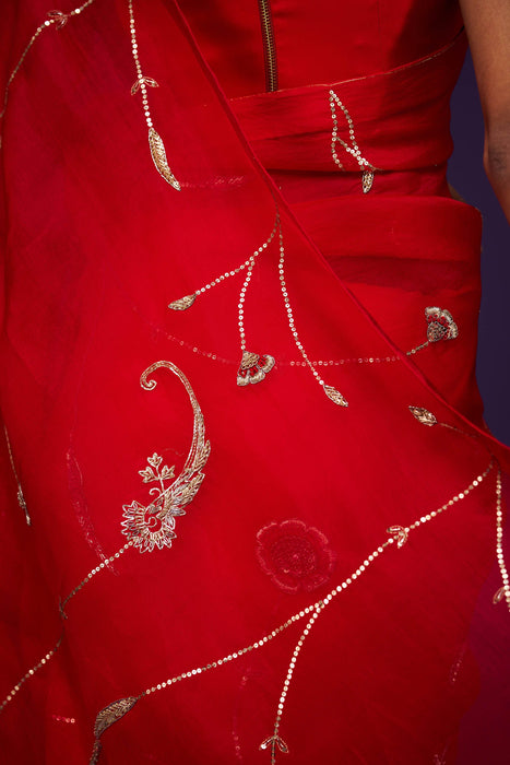 Mandara Organza Embroidery Saree and Blouse Set