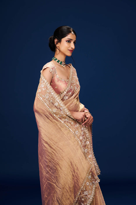 Karnika Tissue Embroidery Saree and Blouse Set