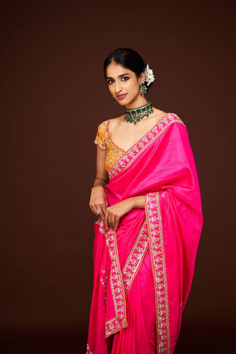 Ajantha Pink Embroidered Only Saree