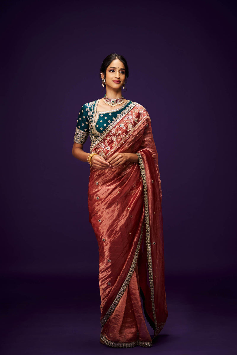 Tarangini Tissue Embroidery Saree and Blouse Set