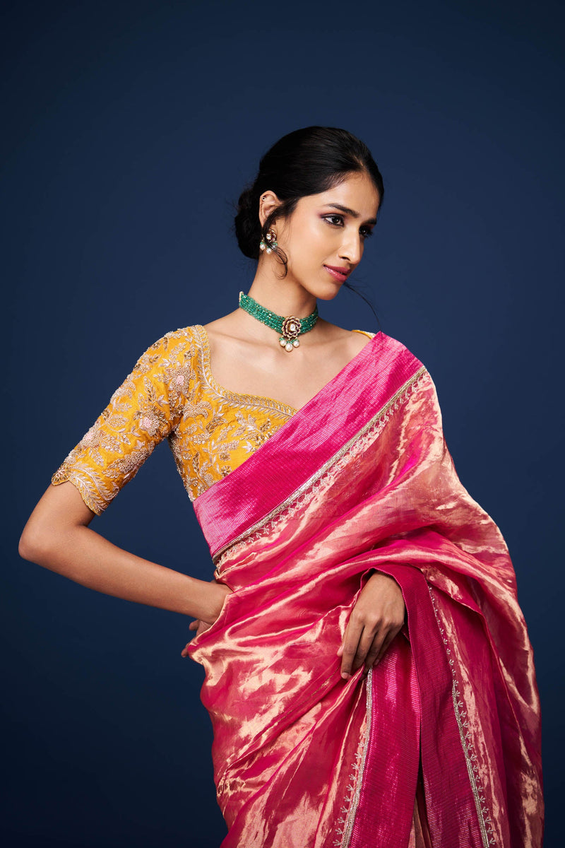 Mrudula Tissue Embroidered Saree and Blouse Set