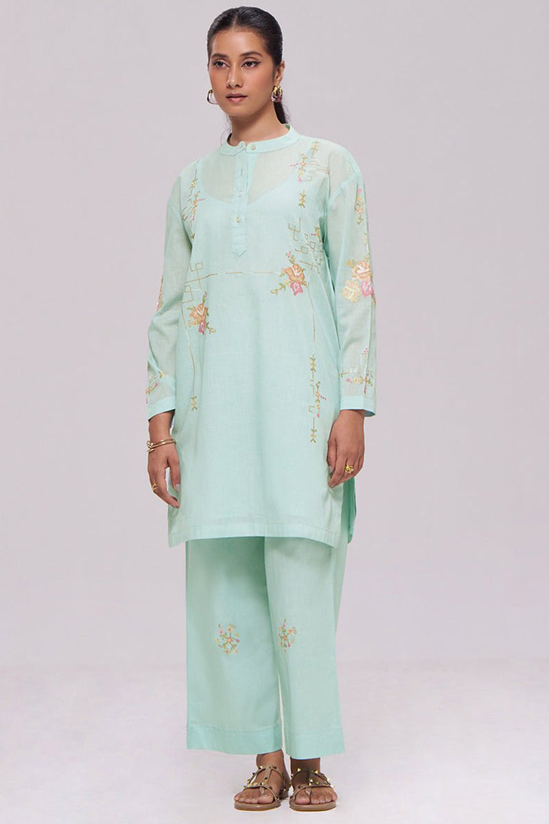 Ice-Blue Mul-Chanderi Co-ord Set