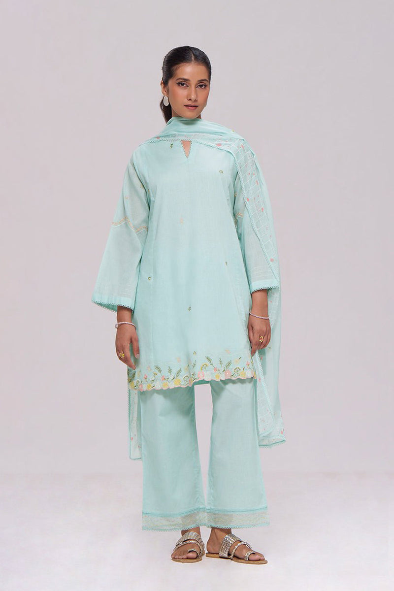 Ice-Blue Mul-Chanderi Kurta Set