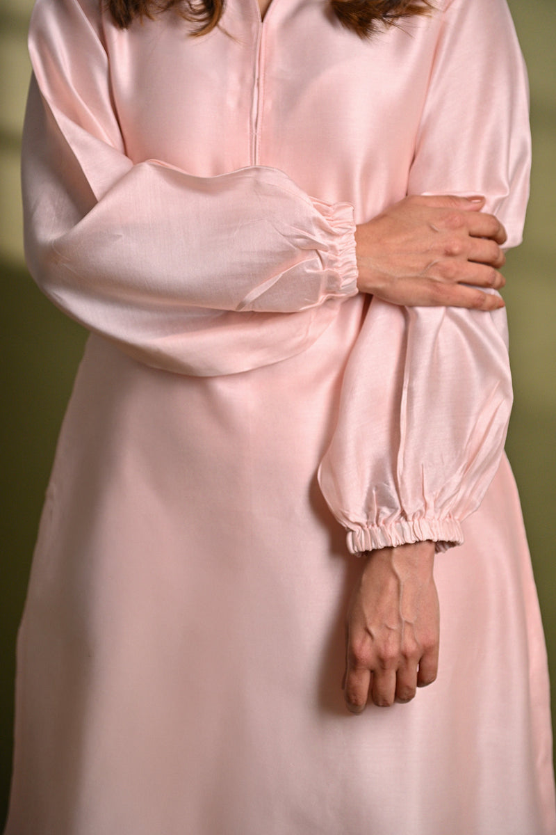 Pink Silk Chanderi Mandarin Kurta With Pant