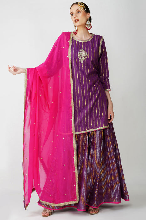 Imperial Purple cotton lurex Suit Set