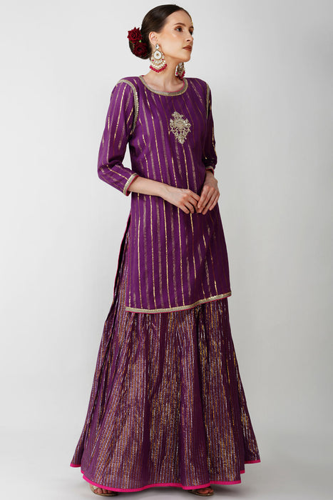 Imperial Purple cotton lurex Suit Set