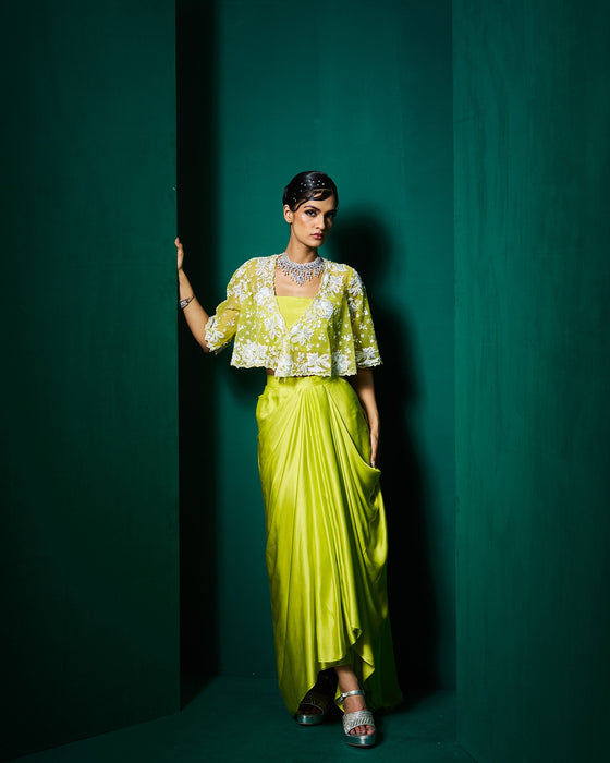 zera drape skirt set with cape -
pollen yellow