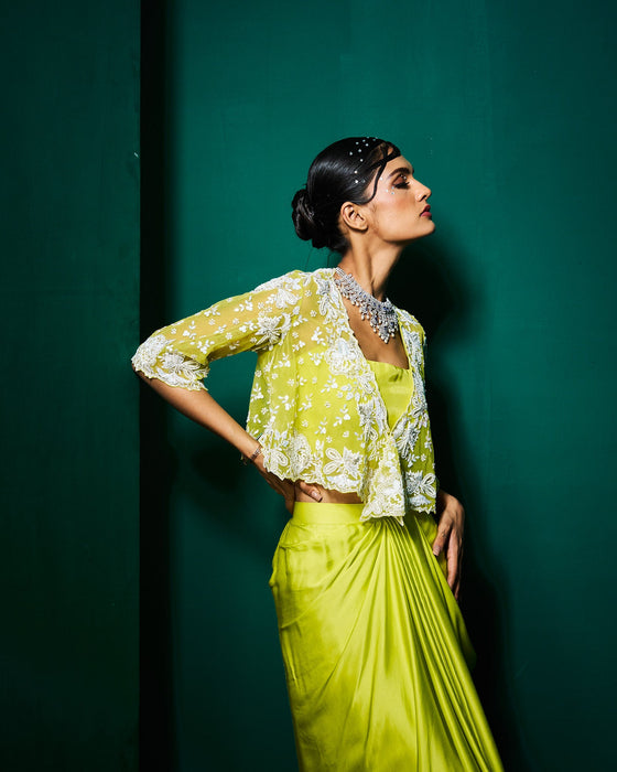 zera drape skirt set with cape -
pollen yellow