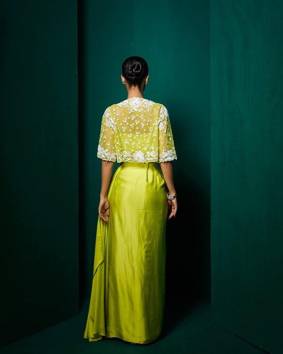 zera drape skirt set with cape -
pollen yellow