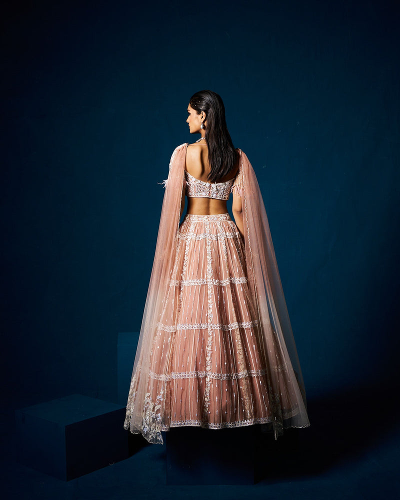 Misha lehenga set with blouse and dupatta - Mocha Beige