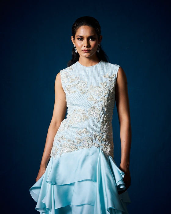 Via ruffle gown - Ice Blue