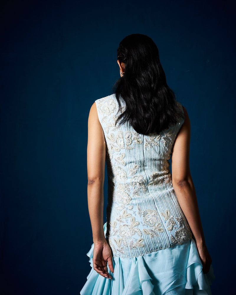 Via ruffle gown - Ice Blue