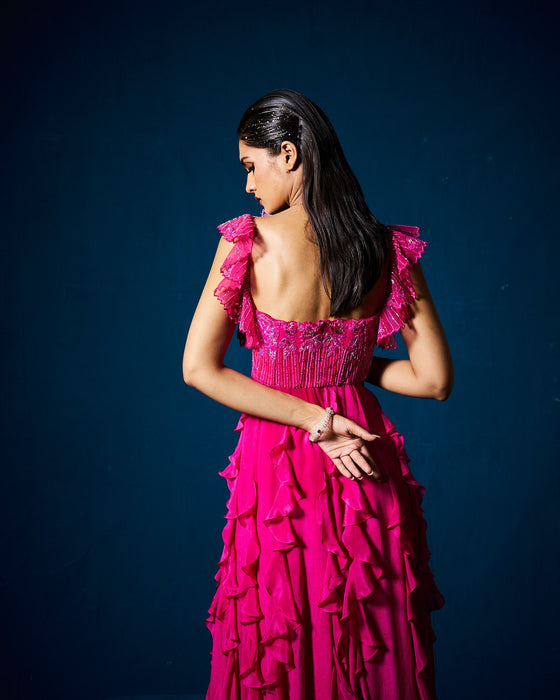 Karla ruffle gown - Fuchsia pink