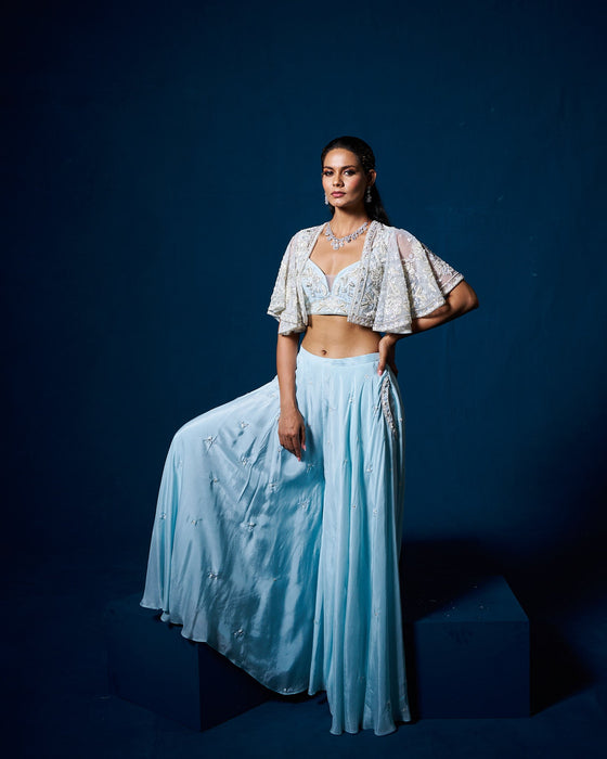 Arella palazzo set with cape - Ice Blue