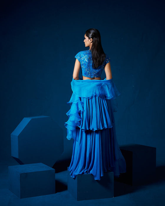 Zeena Lehanga set with ruffle dupatta - Sapphire Blue