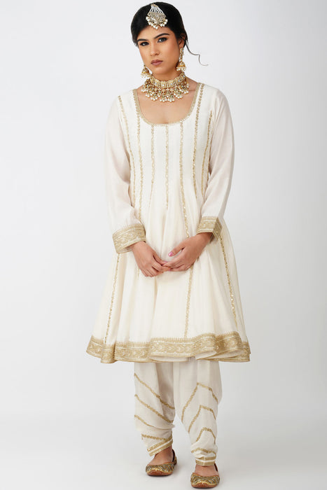 Ivory Beige Frock-Style Anarkali Suit Set