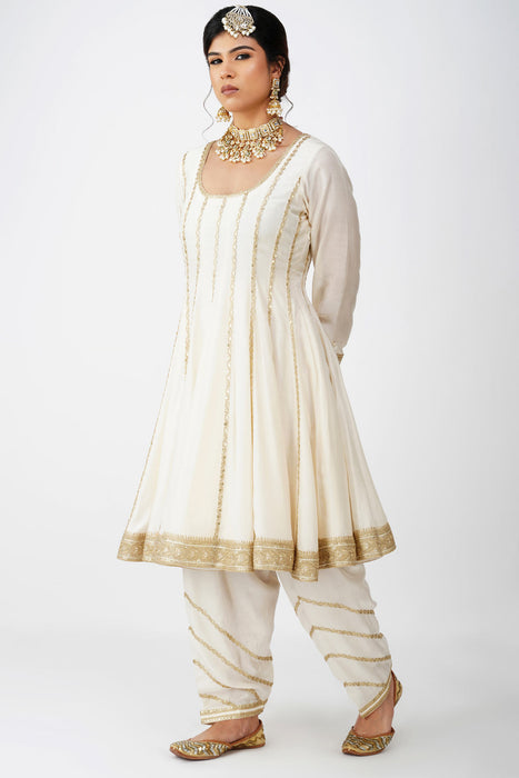 Ivory Beige Frock-Style Anarkali Suit Set