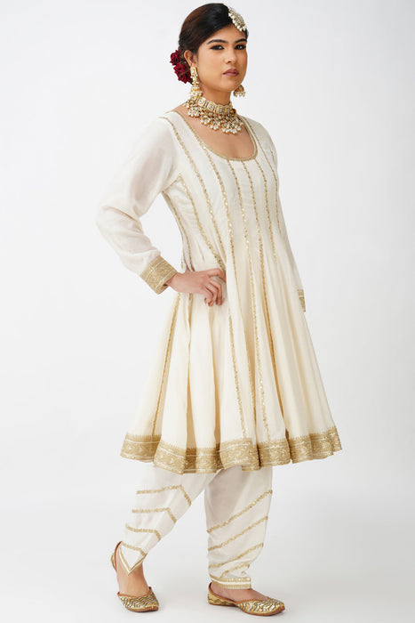 Ivory Beige Frock-Style Anarkali Suit Set